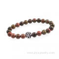 Unakite 8MM Bead Lion Head Gemstone Bracelet